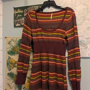 Free People Multicolor Striped Scoop Neck Sweater